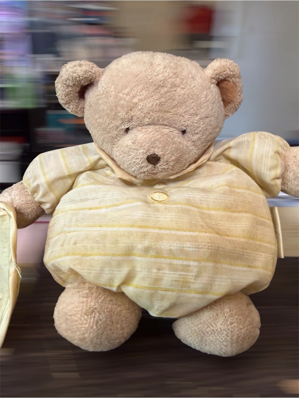 Plush Beige Teddy Bear in Yellow Striped Outfit - Kids Stuffed Animal
